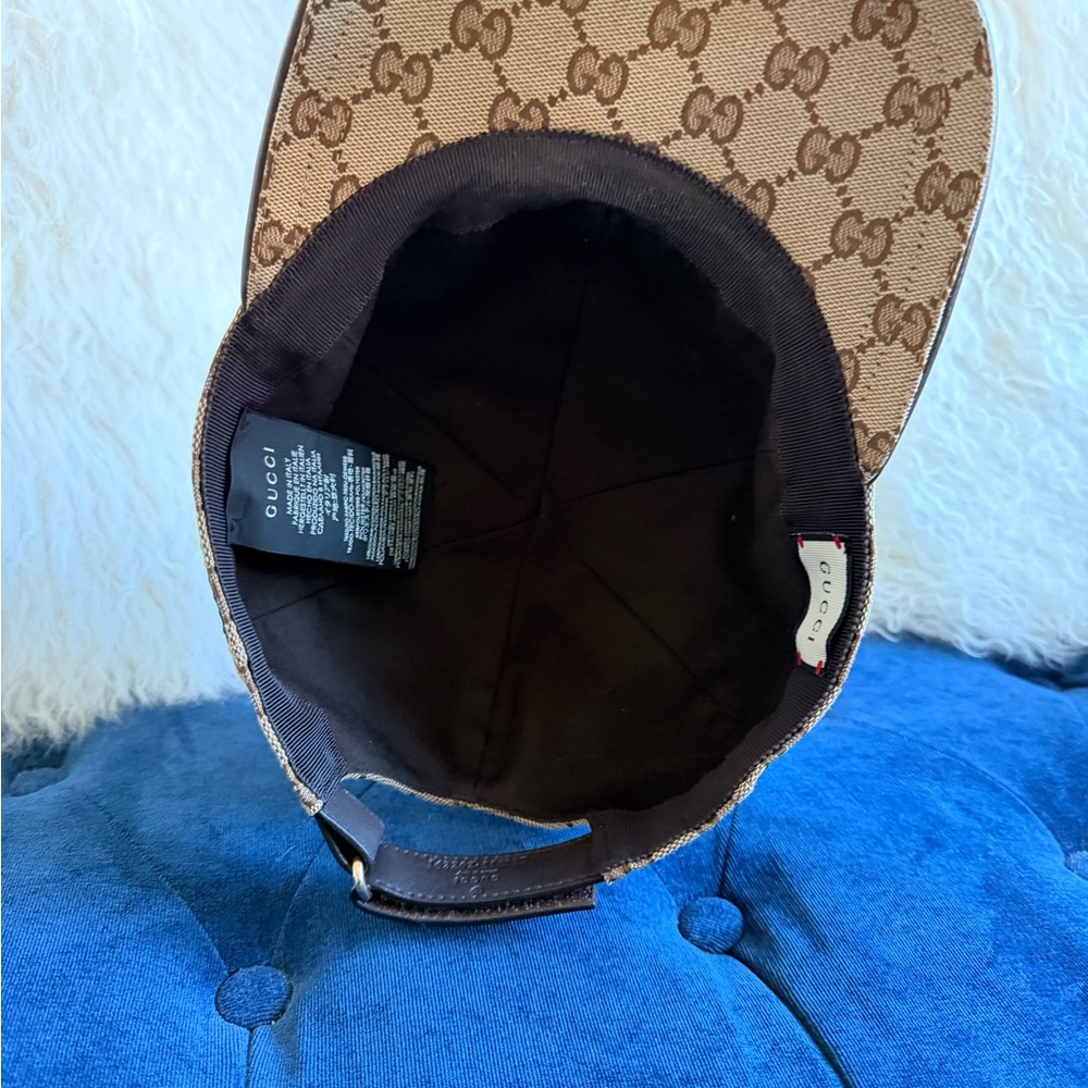 Gucci Beige/Brown Monogram Baseball Cap with Signature Green-Red Web - Picture 2 of 4